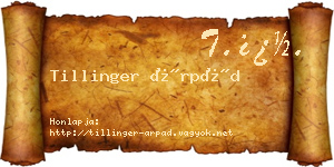 Tillinger Árpád névjegykártya